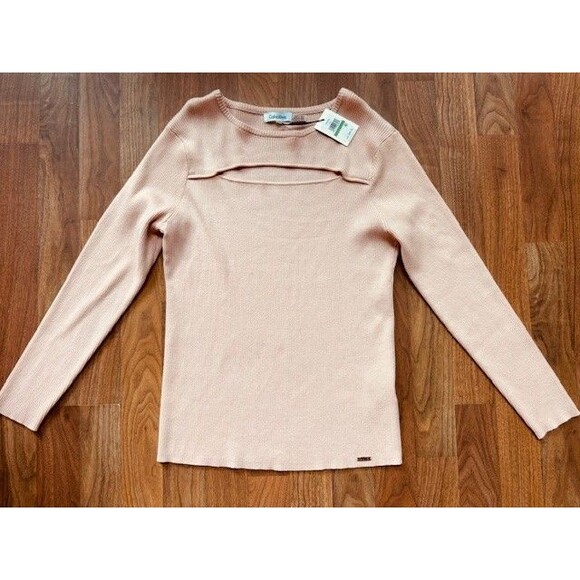 Calvin Klein Ribbed Peekaboo Chest Long Sleeve Womens Pink Sweater LRG has HOLE - Picture 1 of 10